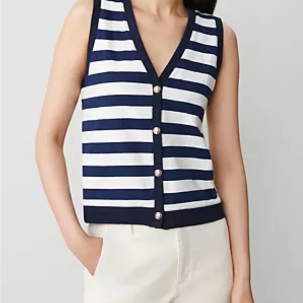 Ann Taylor Navy and White Striped Tank Top New with tags L